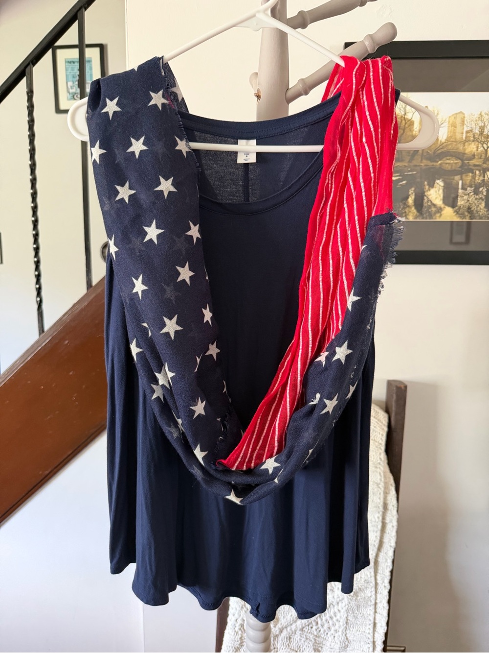 Navy Navy Tank Top with Red & White Star Scarf
